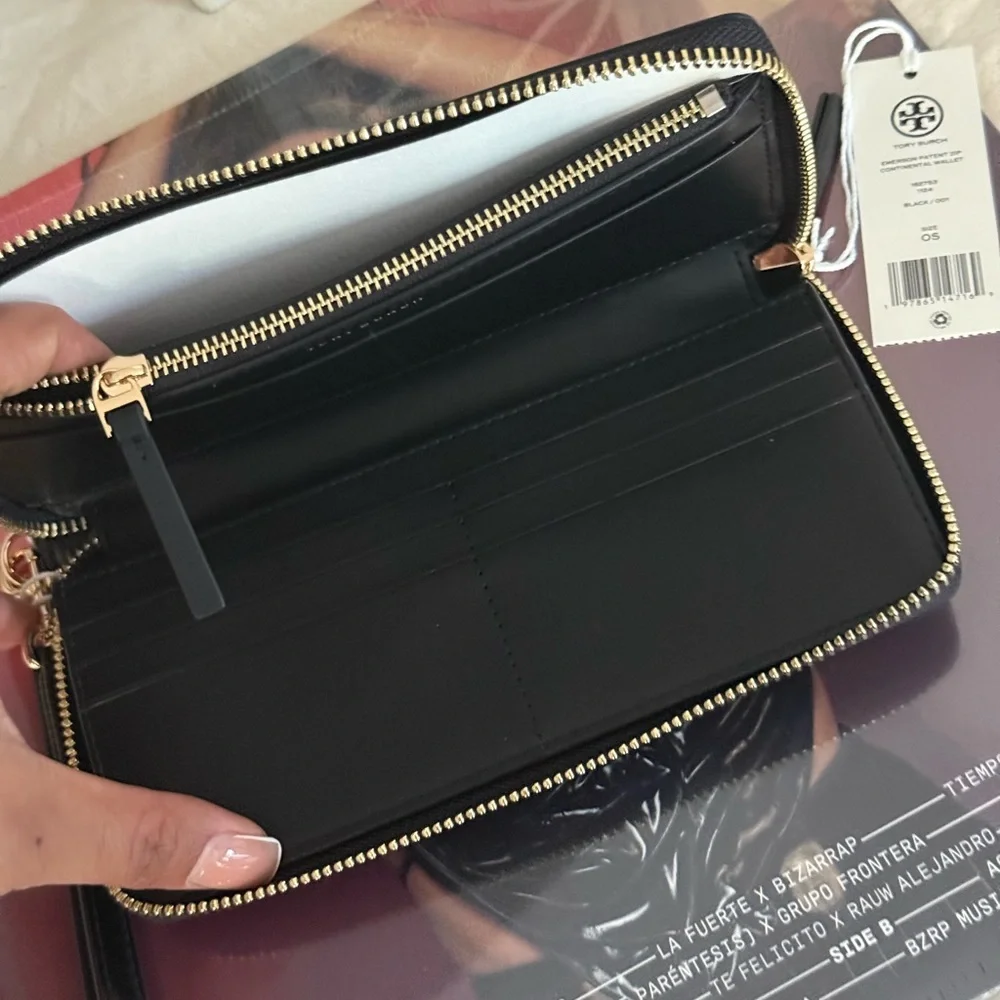 Tory Burch Black Wristlet with Gold Accents